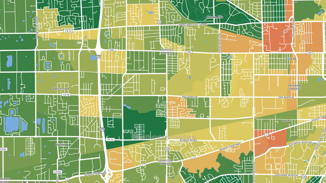 Reynolds Corners, Toledo, OH block-group voter-turnout map
