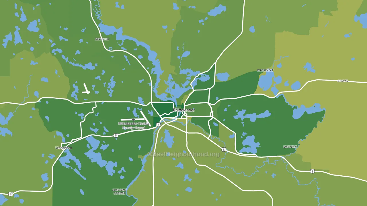 Rhinelander, WI block-group voter-turnout map