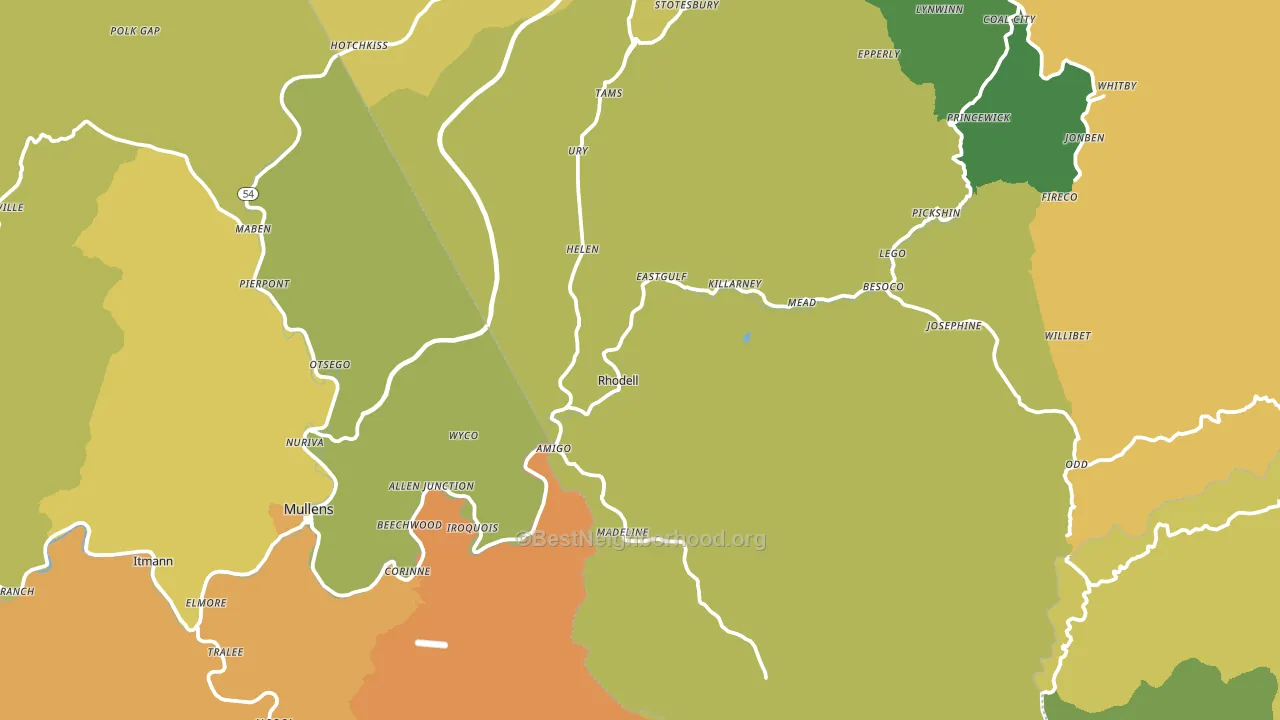 Rhodell, WV block-group voter-turnout map