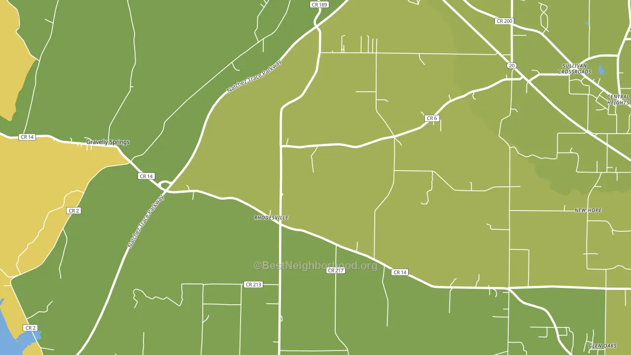 Rhodesville, AL block-group voter-turnout map