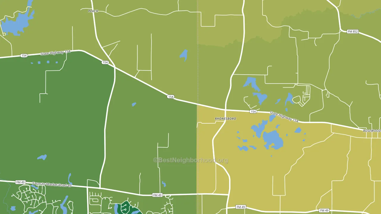 Rhonesboro, TX block-group voter-turnout map