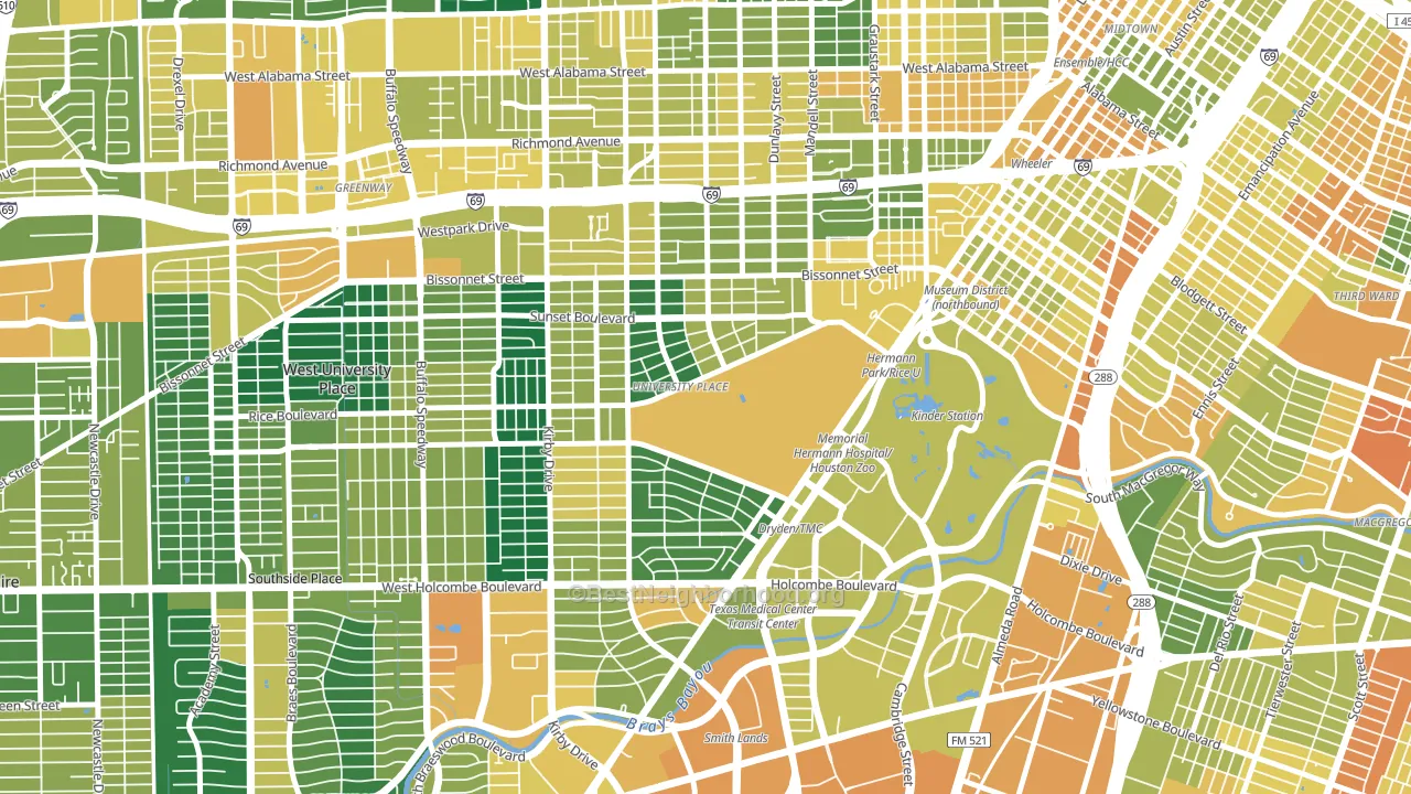 Rice, Houston, TX block-group voter-turnout map