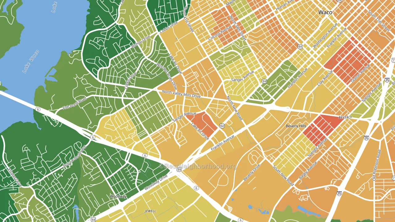 Richland Hills, Waco, TX block-group voter-turnout map