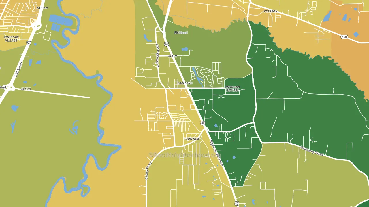 Richland, MS block-group voter-turnout map