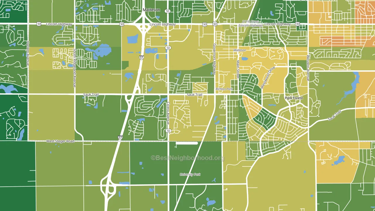 Richton Park, IL block-group voter-turnout map