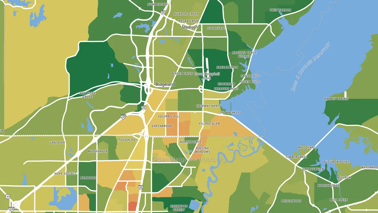 Ridgeland, MS block-group voter-turnout map