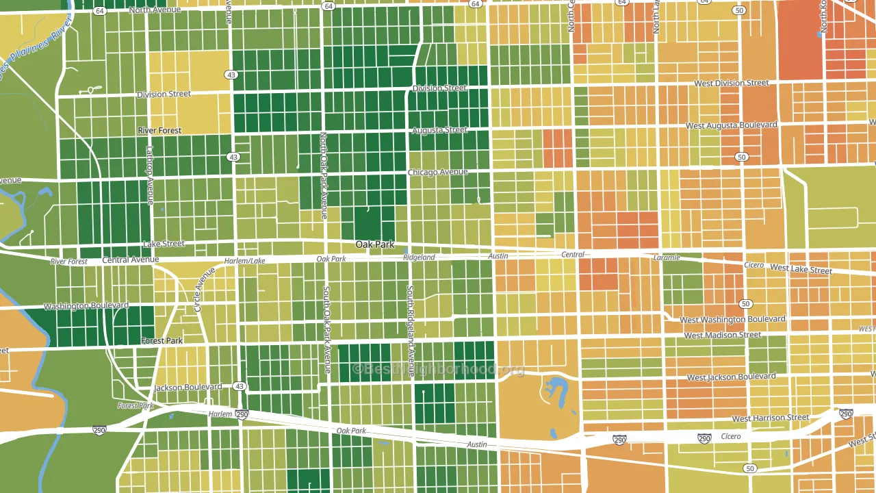 Ridgeland, Oak Park, IL block-group voter-turnout map