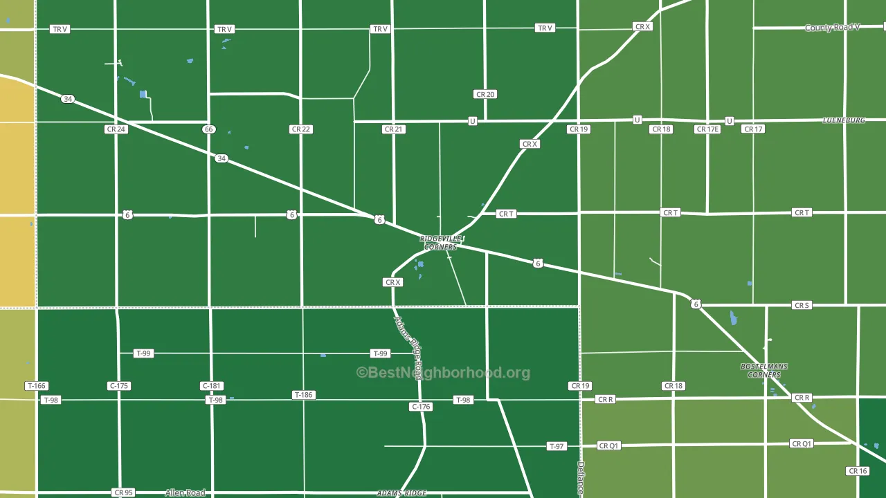 Ridgeville Corners, OH block-group voter-turnout map
