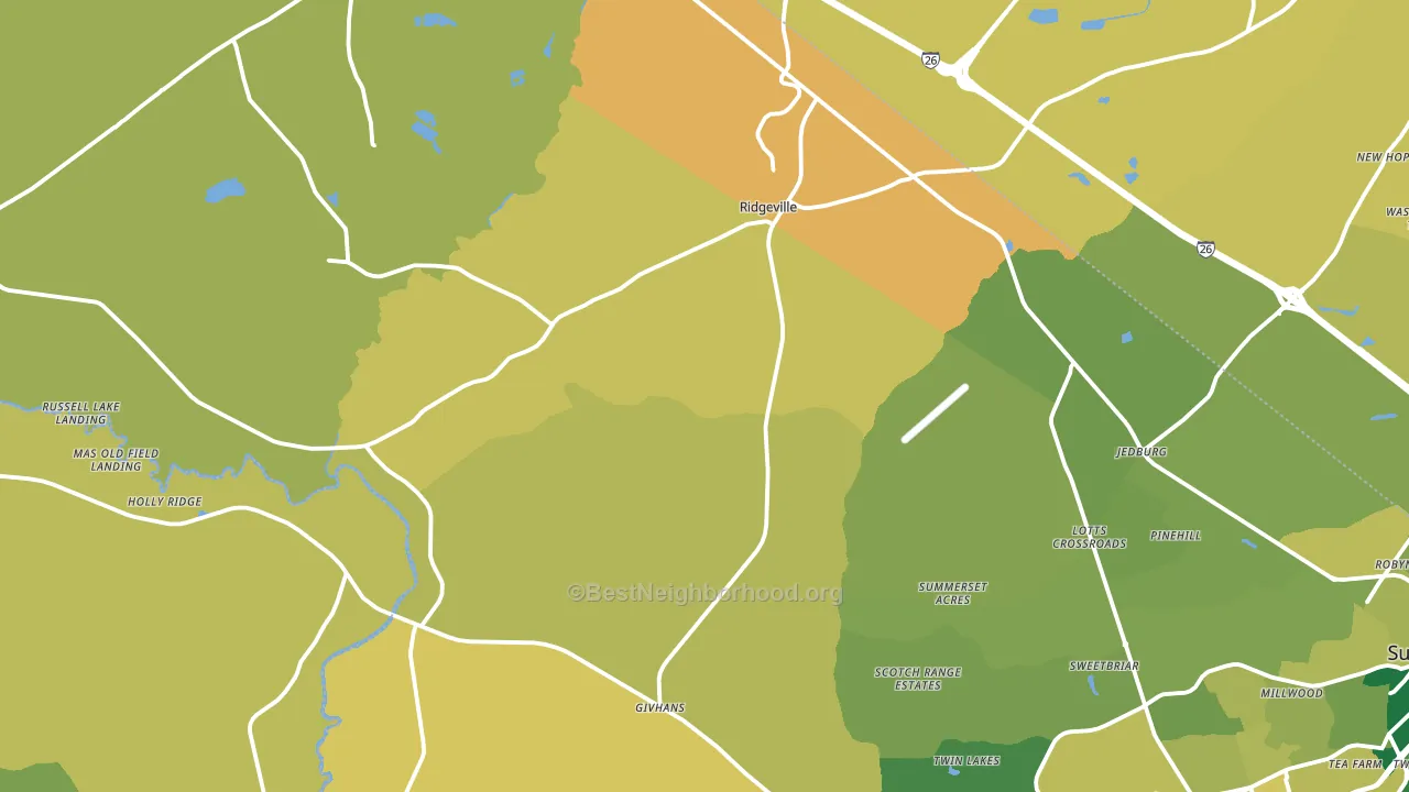 Ridgeville, SC block-group voter-turnout map