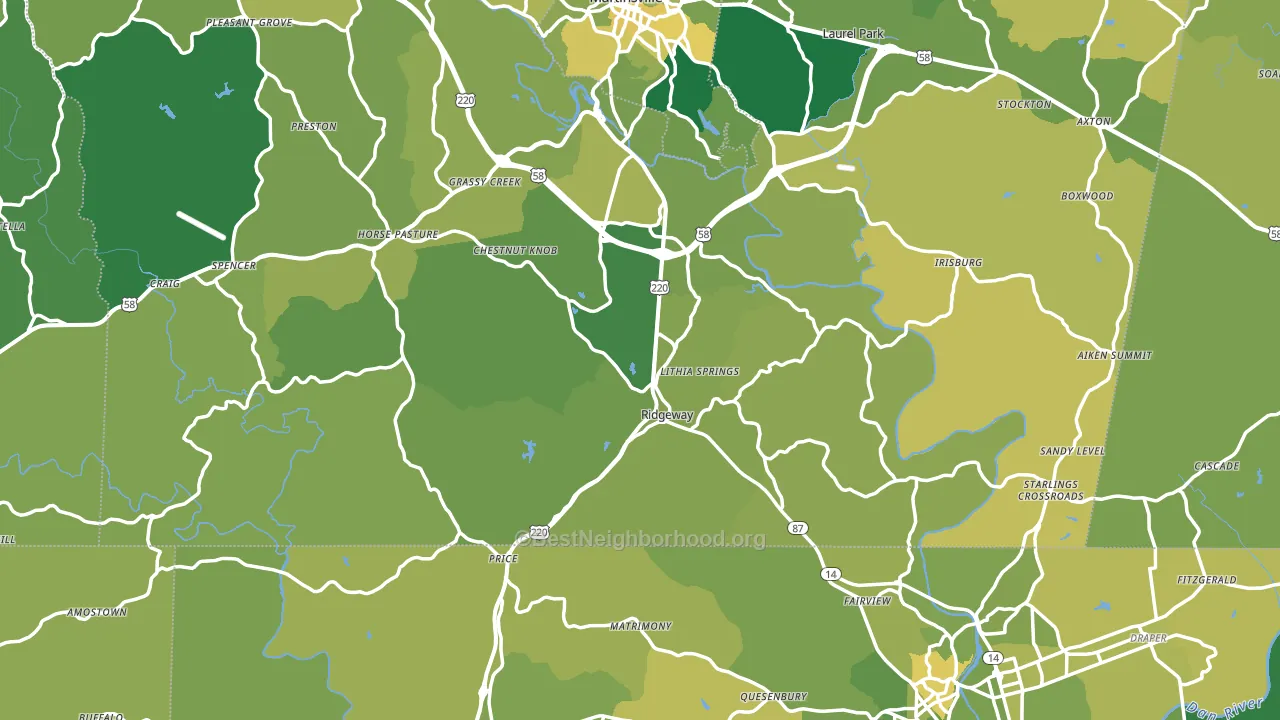 Ridgeway, VA block-group voter-turnout map