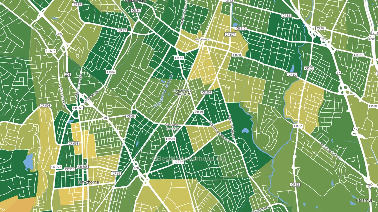 Ridgewood Junction, Glen Rock, NJ block-group voter-turnout map