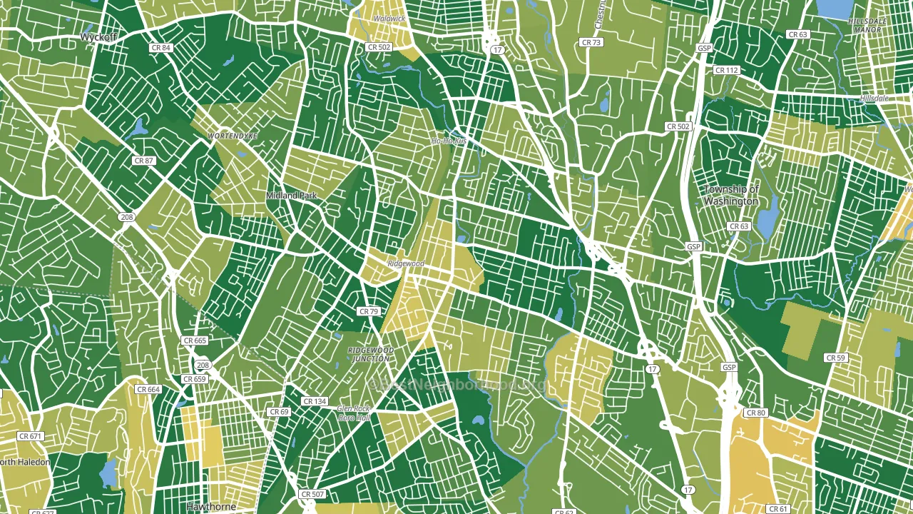 Ridgewood, NJ block-group voter-turnout map