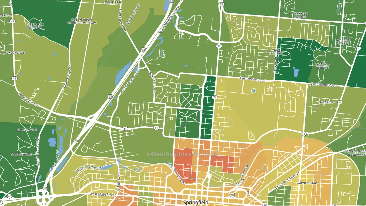 Ridgewood, Springfield, OH block-group voter-turnout map