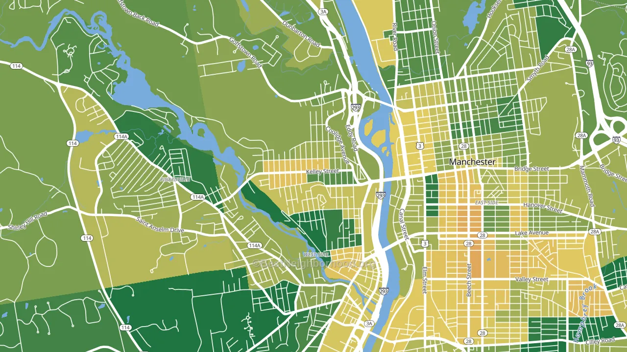 Rimmon Heights, Manchester, NH block-group voter-turnout map