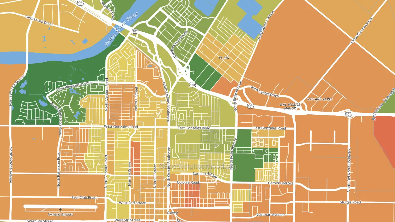 Rio Lindo, Oxnard, CA block-group voter-turnout map