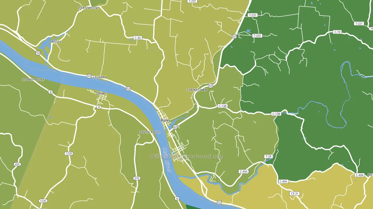 Ripley, OH block-group voter-turnout map