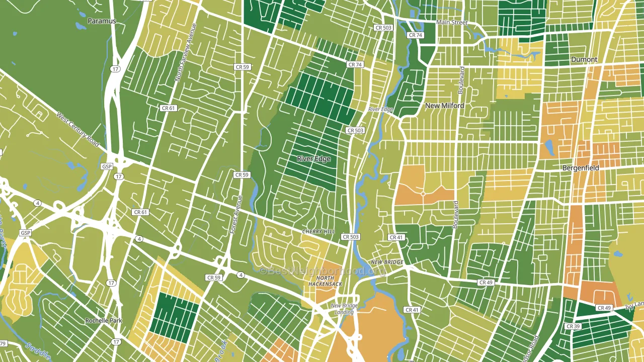 River Edge, NJ block-group voter-turnout map
