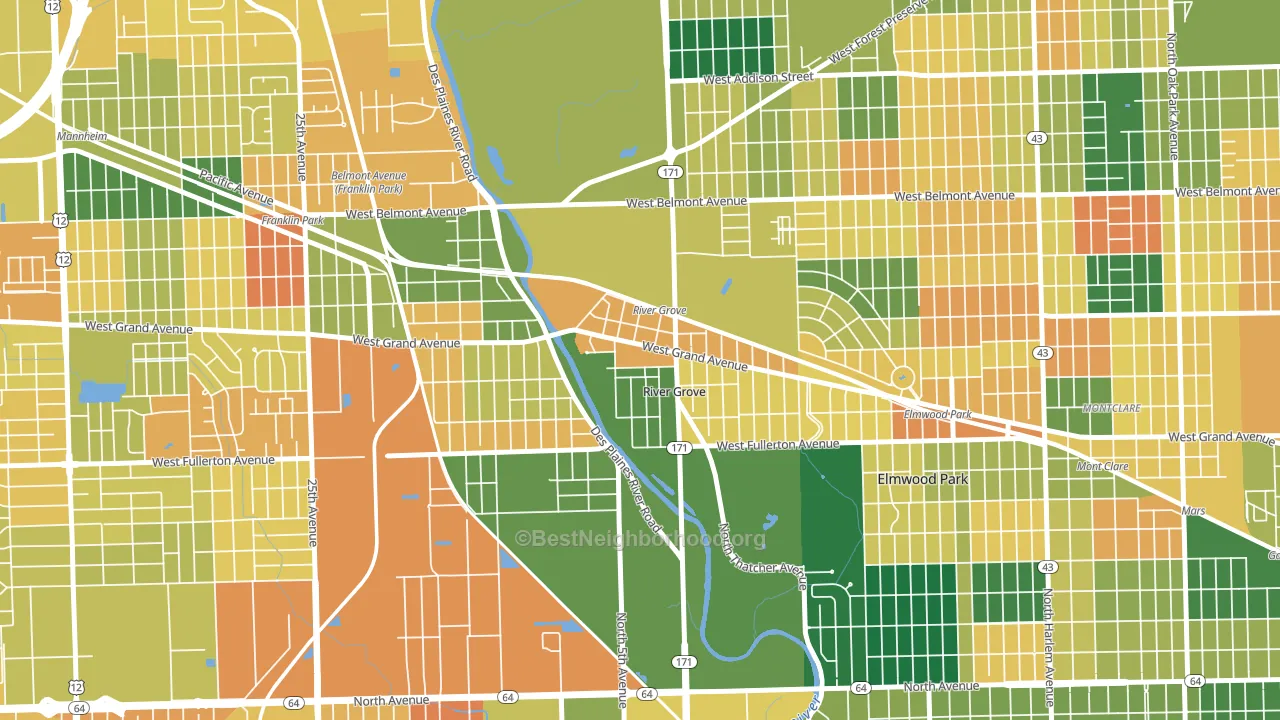 River Grove, IL block-group voter-turnout map