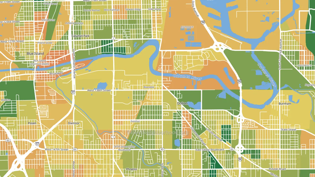 Riverdale, IL block-group voter-turnout map
