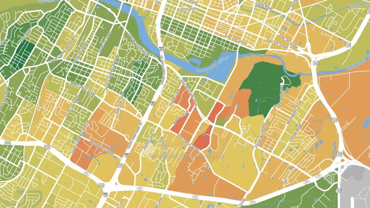 Riverside, Austin, TX block-group voter-turnout map