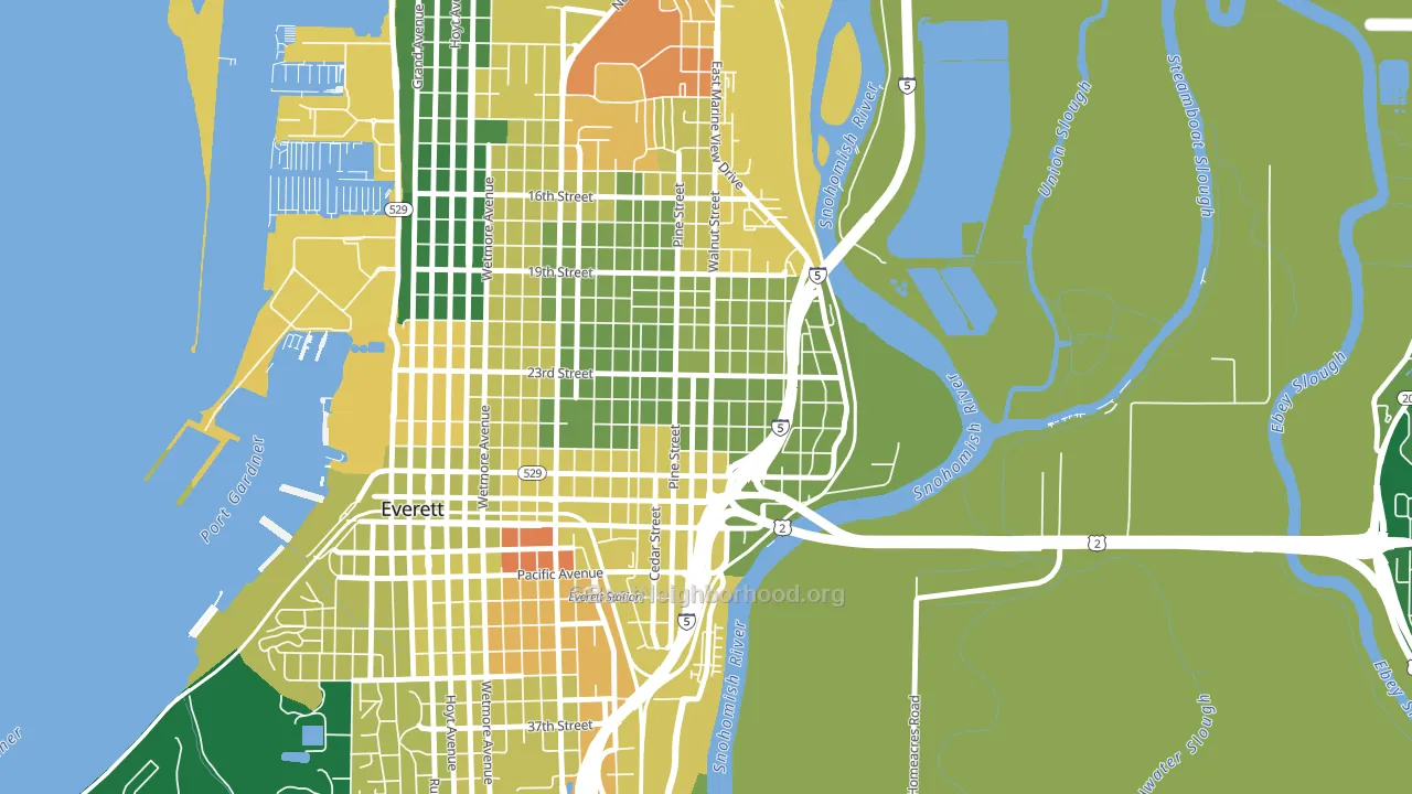Riverside-Everett, Everett, WA block-group voter-turnout map