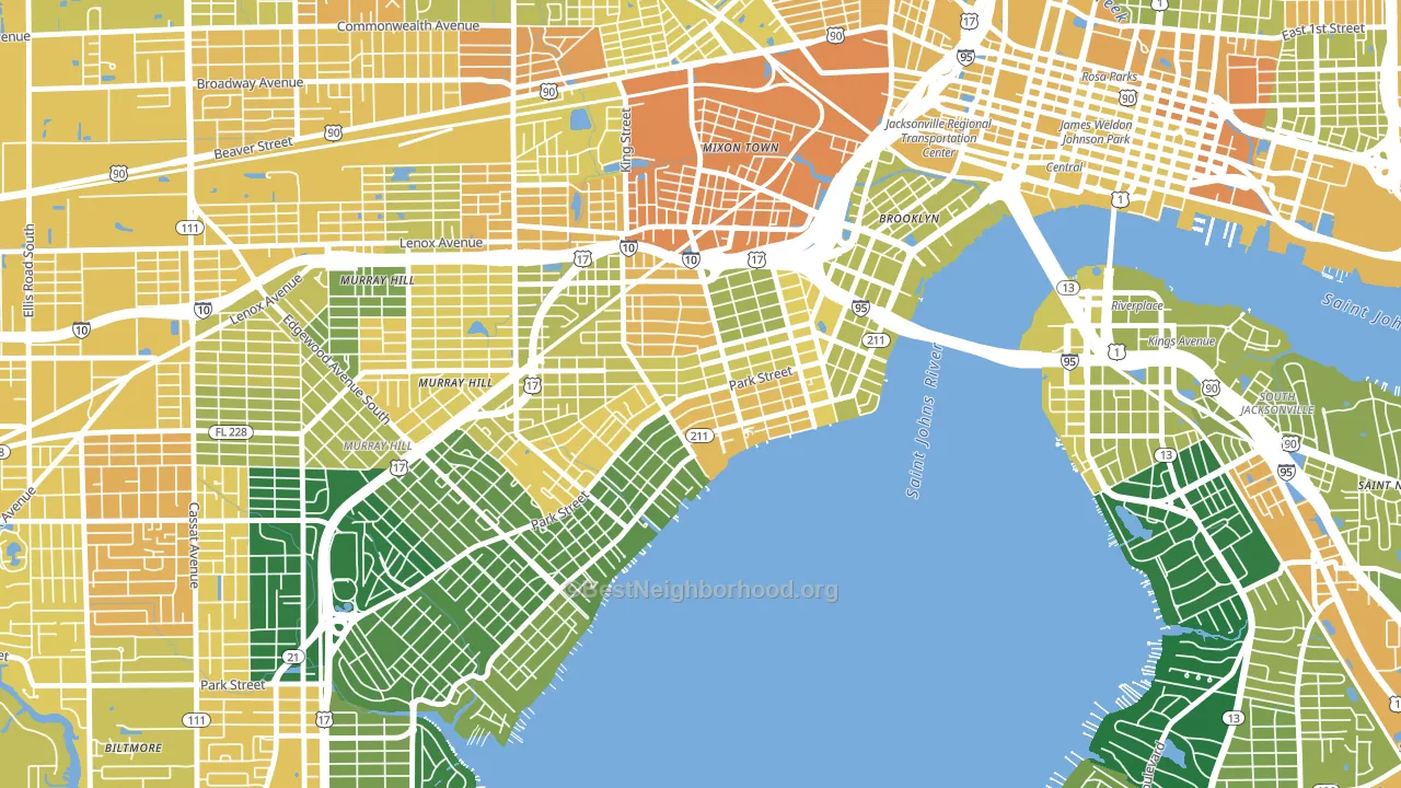 Riverside, Jacksonville, FL block-group voter-turnout map