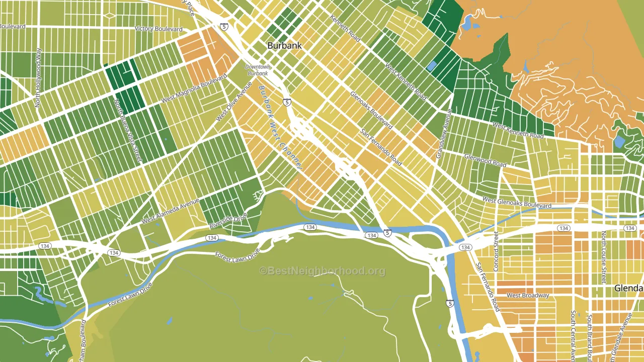 Riverside Rancho, Glendale, CA block-group voter-turnout map