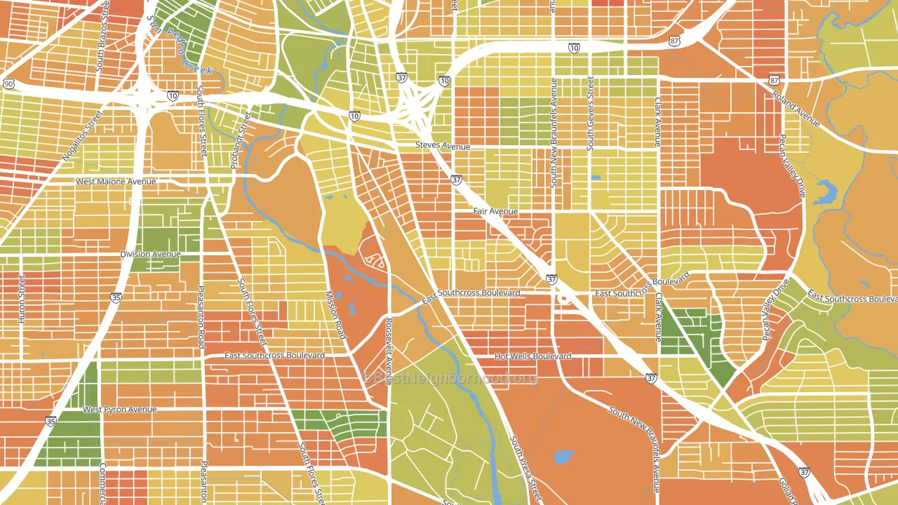 Riverside South, San Antonio, TX block-group voter-turnout map