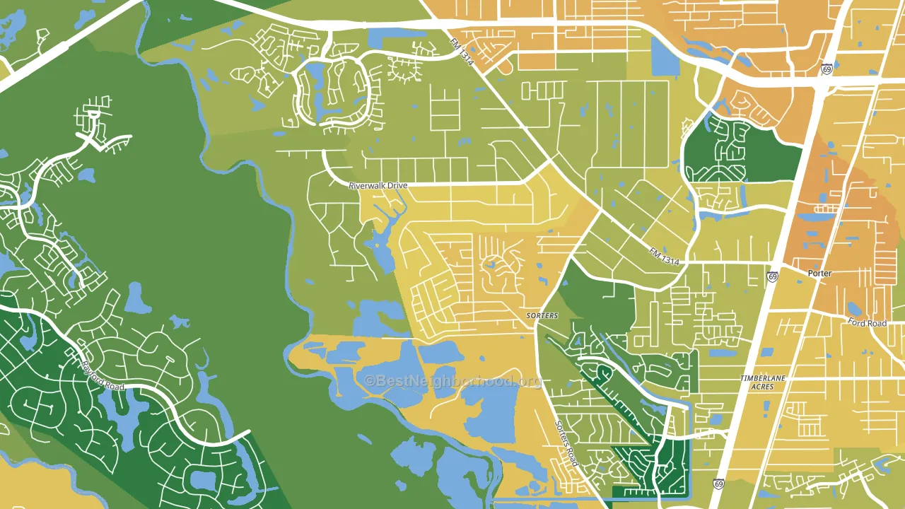 Riverwalk, Porter, TX block-group voter-turnout map