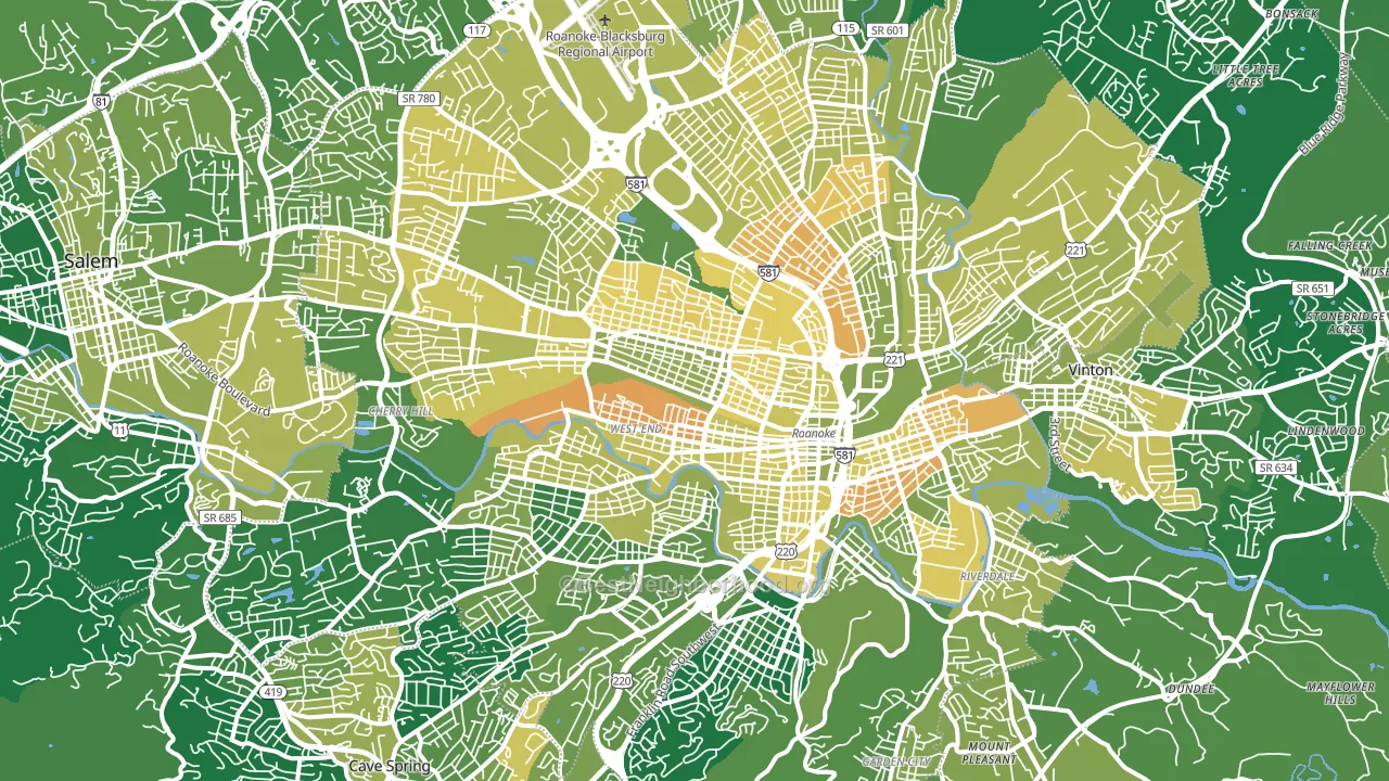 Roanoke City, VA block-group voter-turnout map