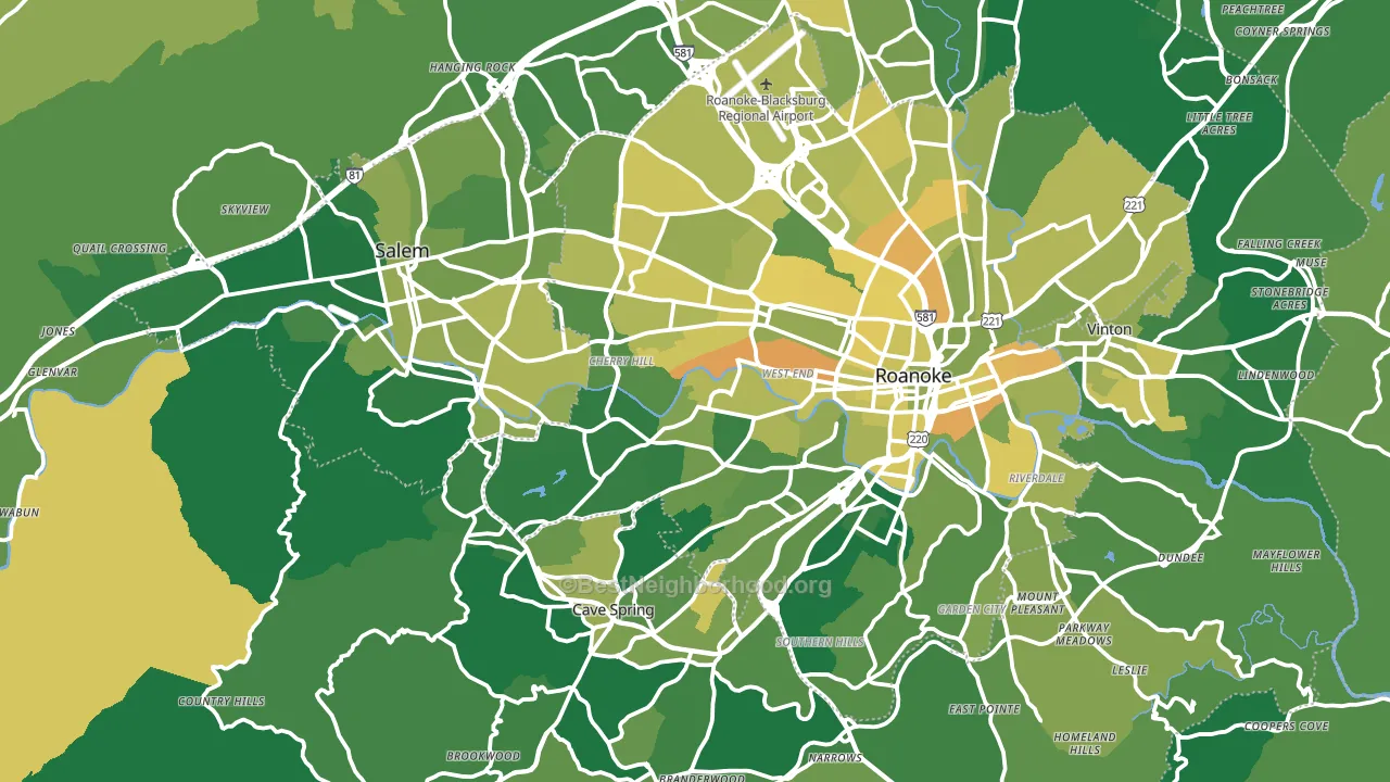 Roanoke County, VA block-group voter-turnout map