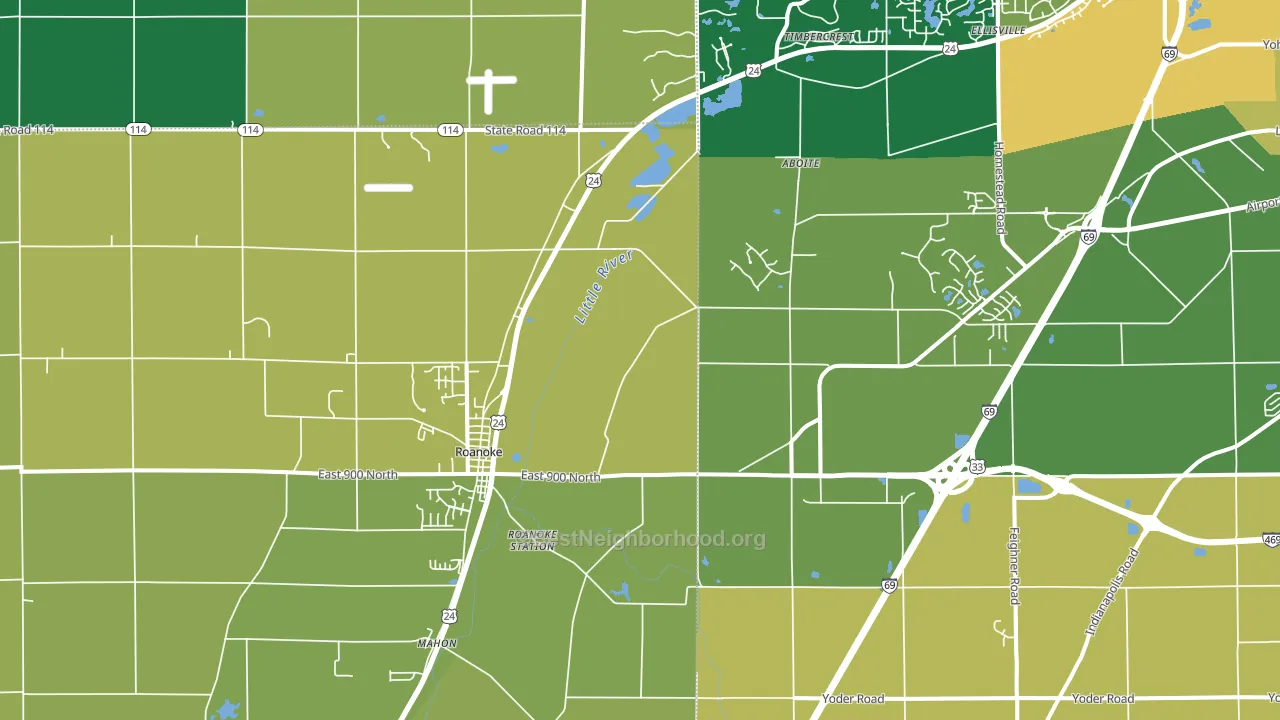 Roanoke, IN block-group voter-turnout map