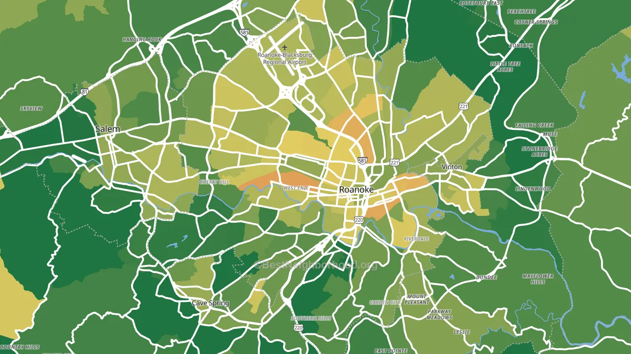 Roanoke, VA block-group voter-turnout map