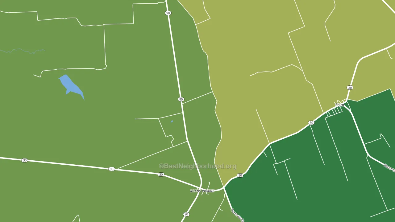 Roans Prairie, TX block-group voter-turnout map