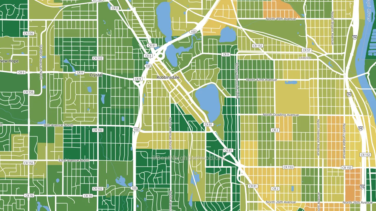 Robbinsdale, MN block-group voter-turnout map