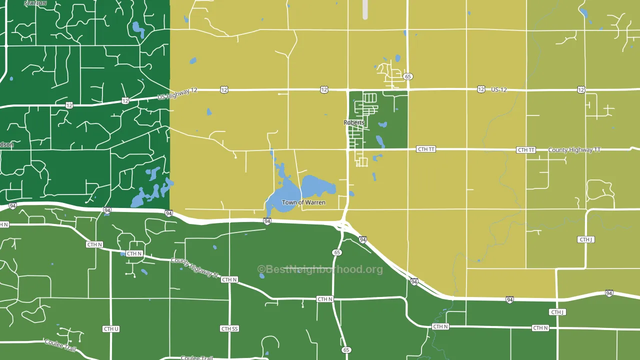Roberts, WI block-group voter-turnout map
