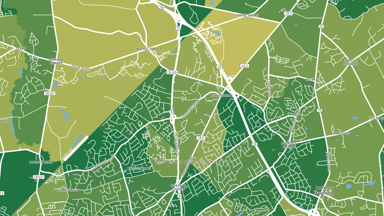 Robertsville, NJ block-group voter-turnout map
