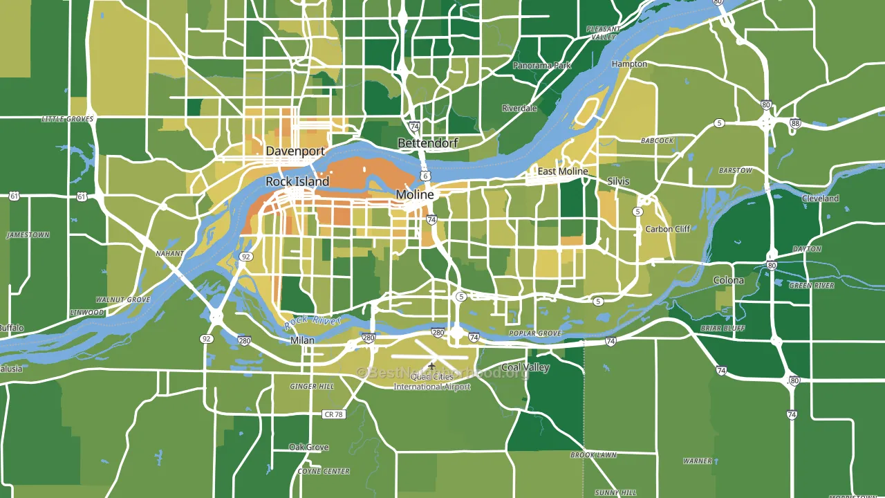 Rock Island County, IL block-group voter-turnout map