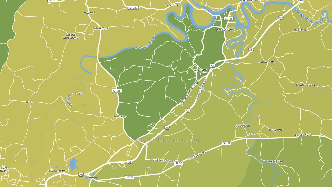Rock Island, TN block-group voter-turnout map
