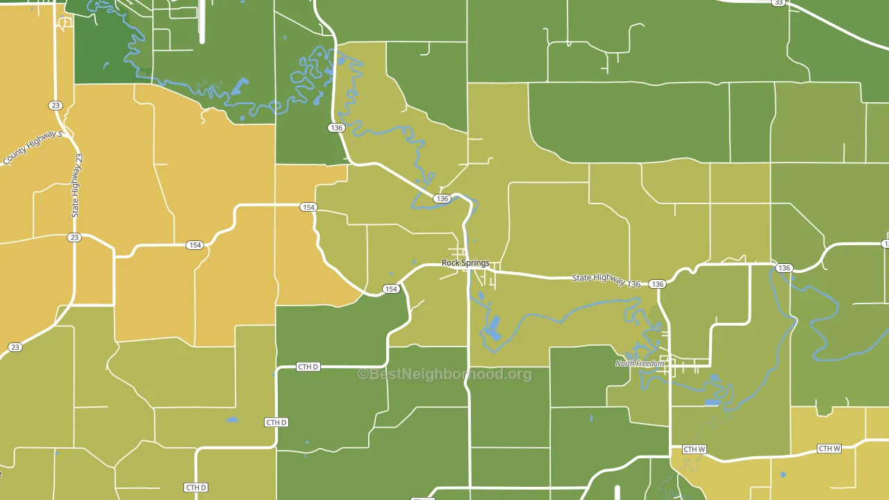 Rock Springs, WI block-group voter-turnout map