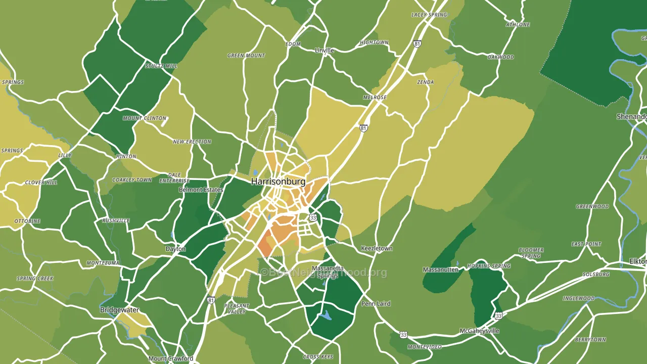 Rockingham County, VA block-group voter-turnout map