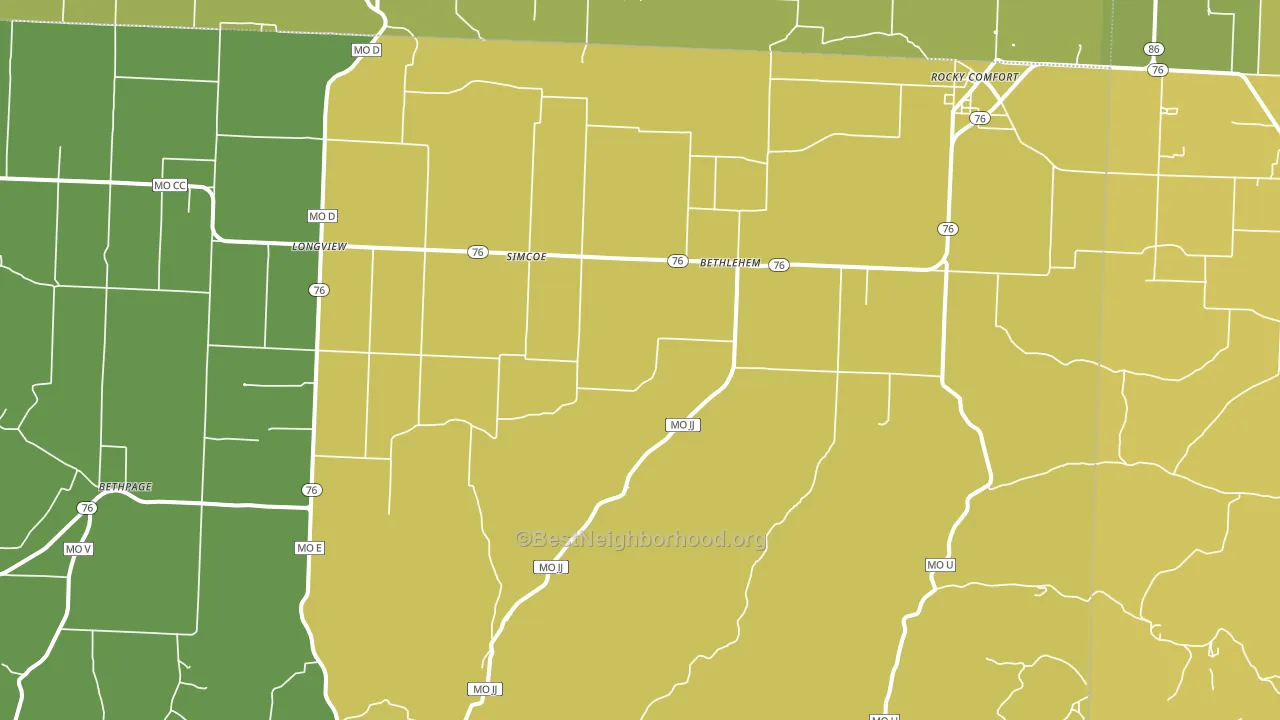 Rocky Comfort, MO block-group voter-turnout map