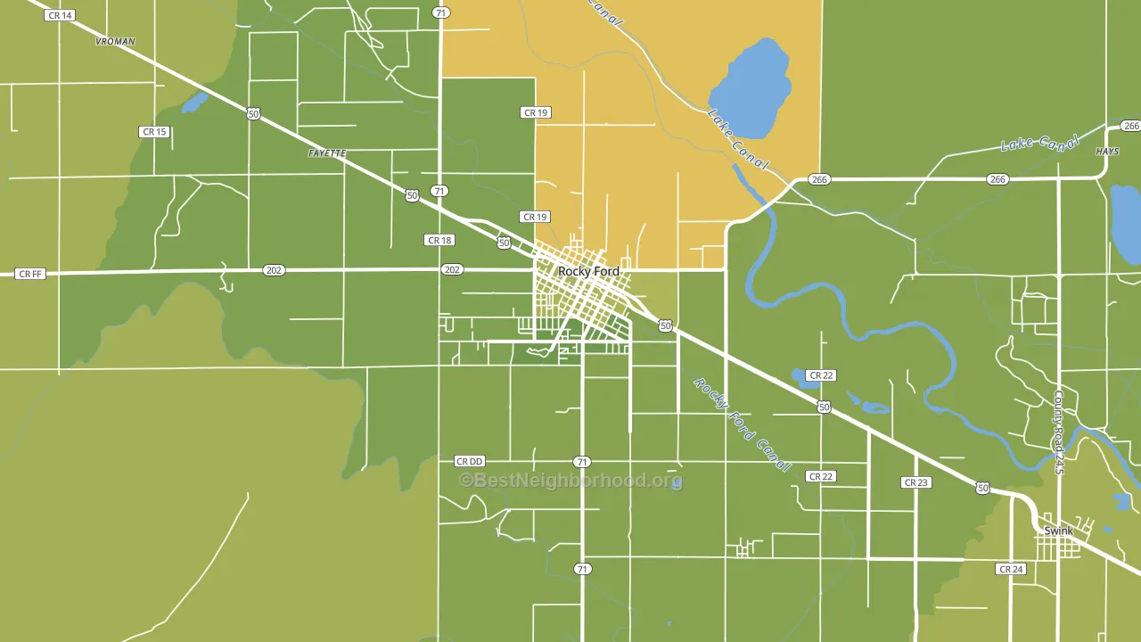 Rocky Ford, CO block-group voter-turnout map