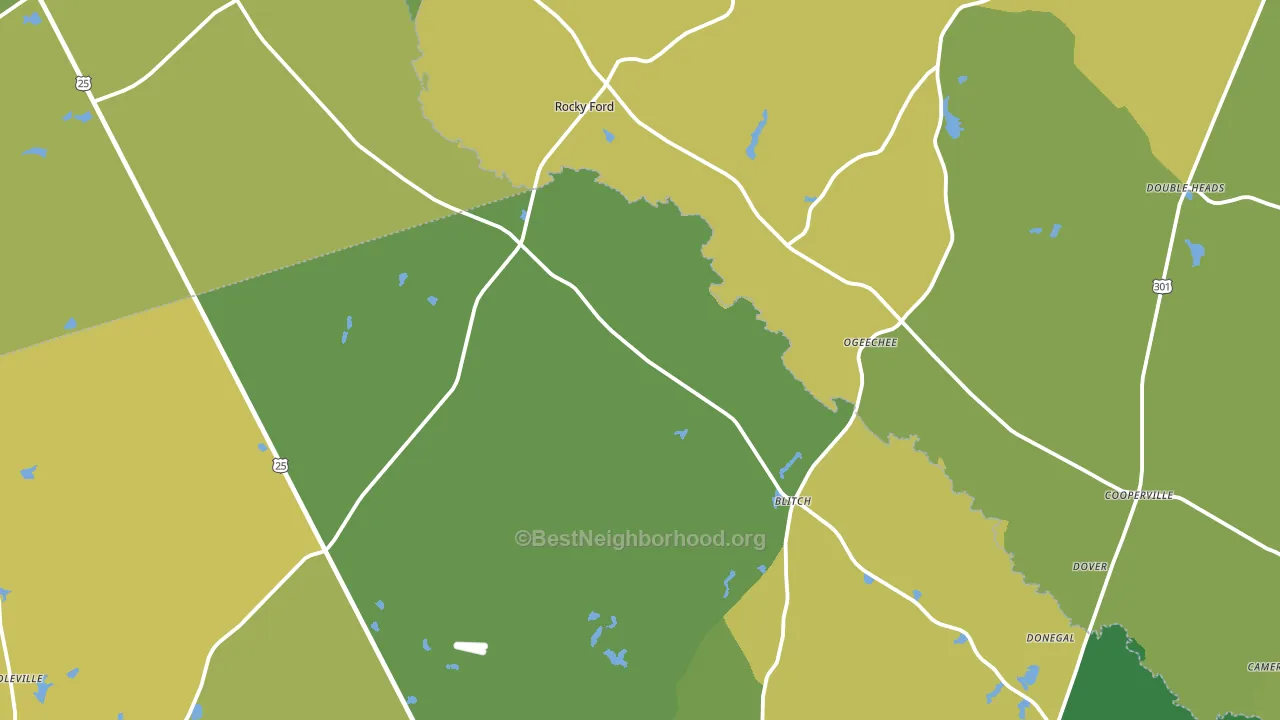 Rocky Ford, GA block-group voter-turnout map