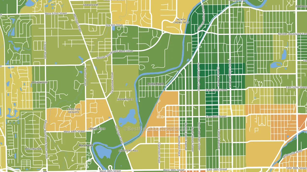 Rocky Ripple, IN block-group voter-turnout map