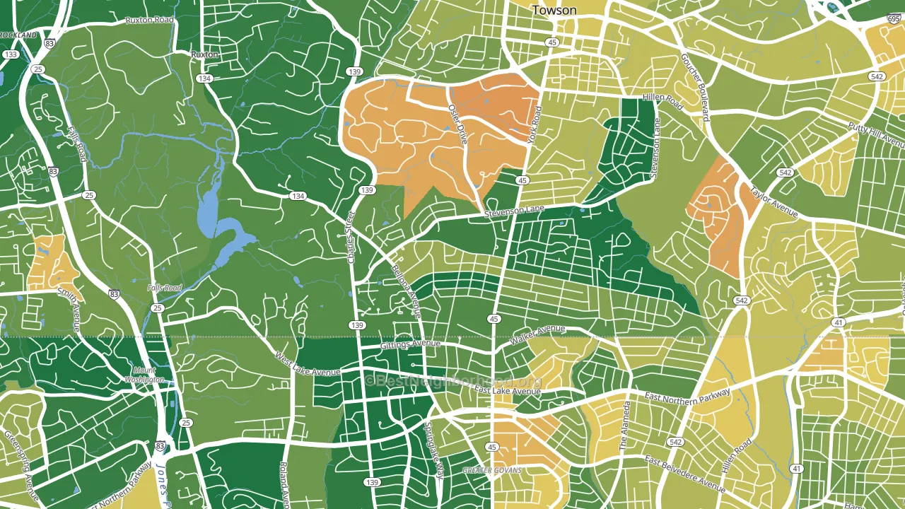Rodgers Forge, Towson, MD block-group voter-turnout map