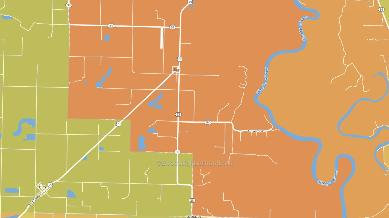 Roe, AR block-group voter-turnout map
