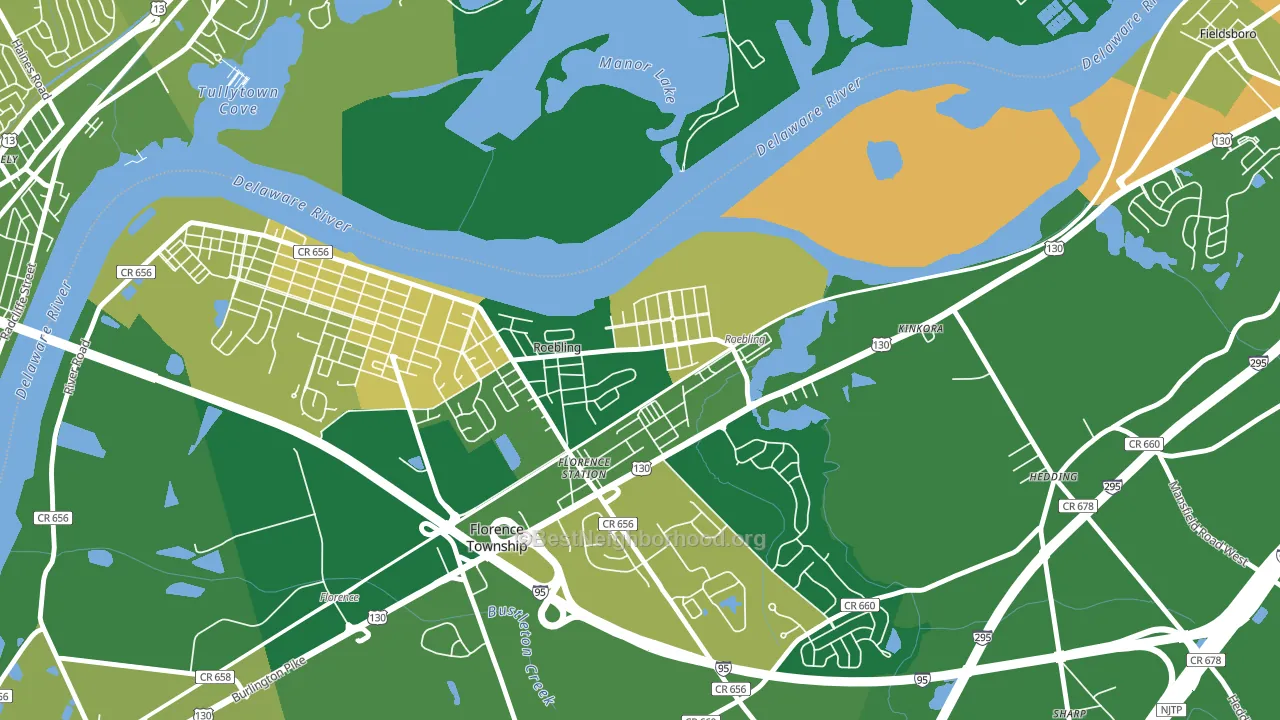 Roebling, NJ block-group voter-turnout map