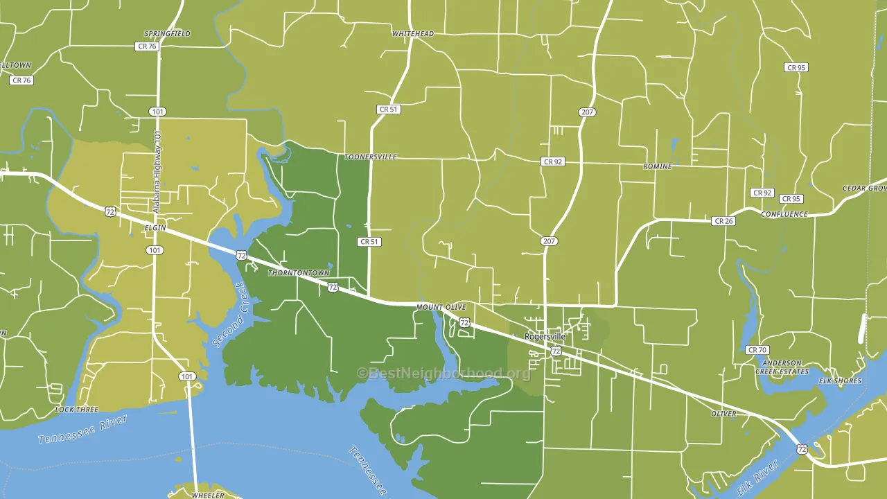 Rogersville, AL block-group voter-turnout map