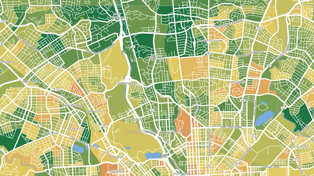 Roland Park-Homewood-Guilford, Baltimore, MD block-group voter-turnout map